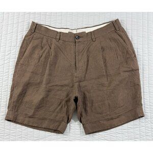 SuitSupply Mens Bosa Pleated Shorts Irish Linen Baird Mcnutt 7" Size 32 Brown